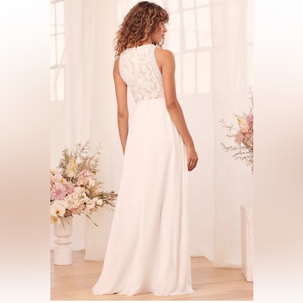 Lulus Forever and Always White Lace Maxi Dress Bridal Wedding Large NWT - Picture 3 of 14